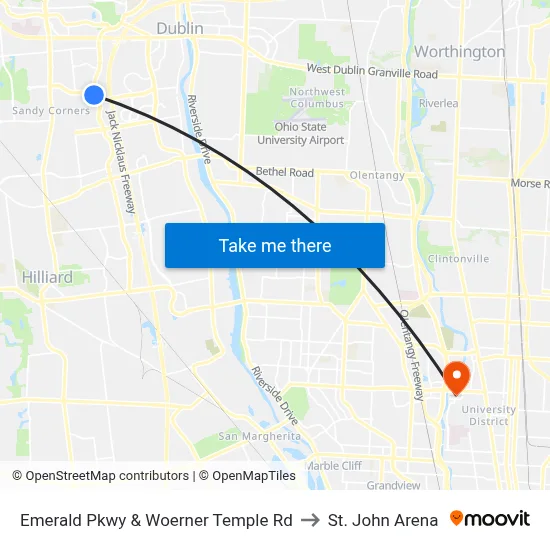 Emerald Pkwy & Woerner Temple Rd to St. John Arena map