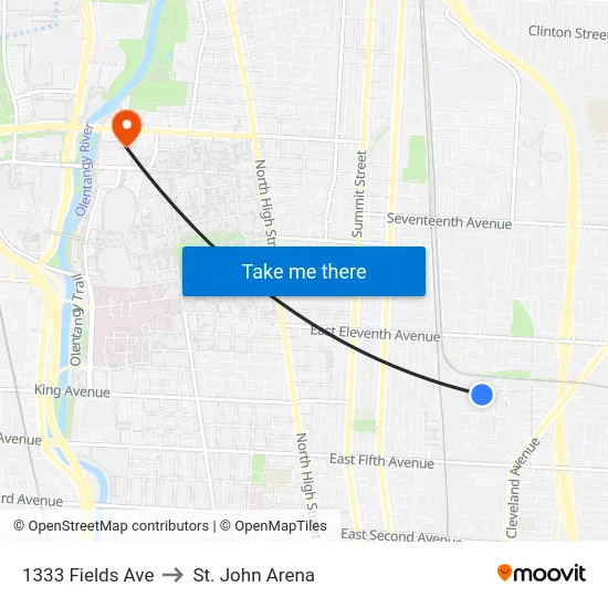 1333 Fields Ave to St. John Arena map