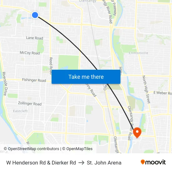 W Henderson Rd & Dierker Rd to St. John Arena map