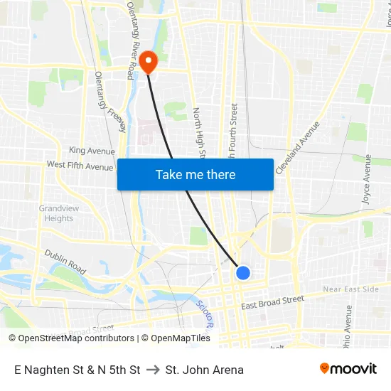 E Naghten St & N 5th St to St. John Arena map