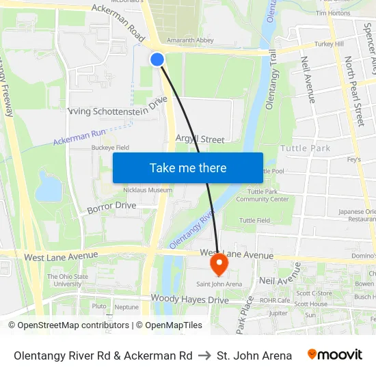 Olentangy River Rd & Ackerman Rd to St. John Arena map