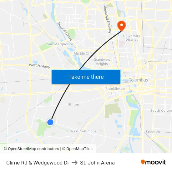 Clime Rd & Wedgewood Dr to St. John Arena map