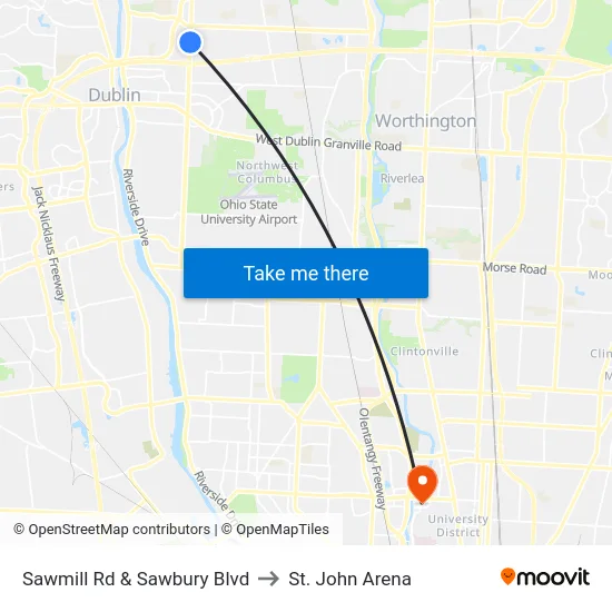 Sawmill Rd & Sawbury Blvd to St. John Arena map