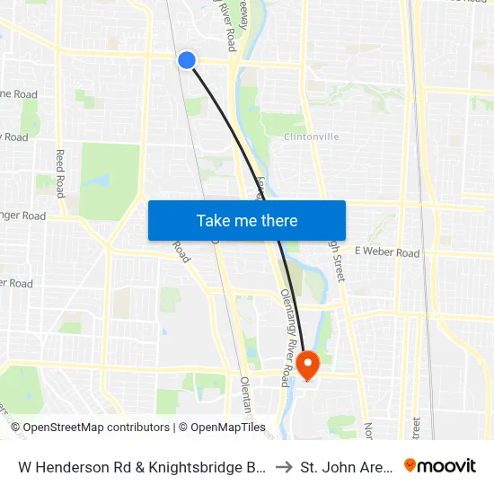 W Henderson Rd & Knightsbridge Blvd to St. John Arena map
