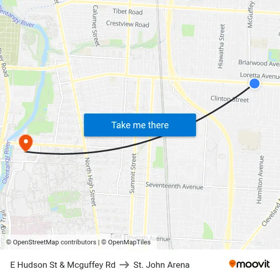 E Hudson St & Mcguffey Rd to St. John Arena map