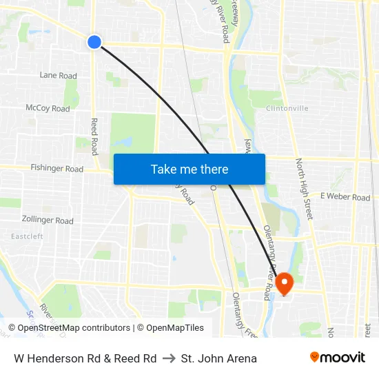 W Henderson Rd & Reed Rd to St. John Arena map
