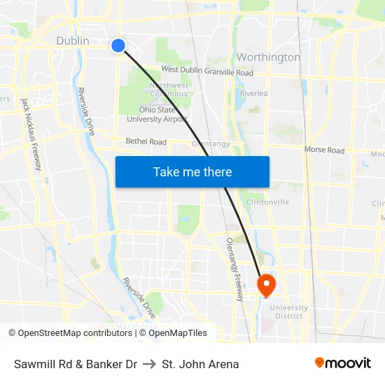 Sawmill Rd & Banker Dr to St. John Arena map