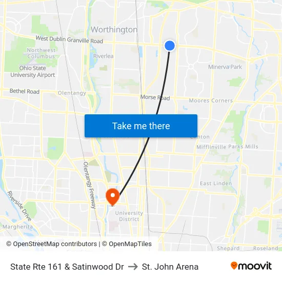 State Rte 161 & Satinwood Dr to St. John Arena map