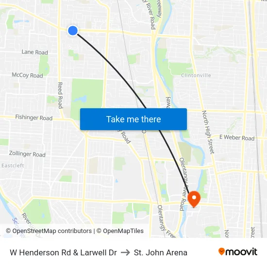 W Henderson Rd & Larwell Dr to St. John Arena map
