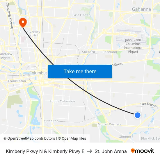 Kimberly Pkwy N & Kimberly Pkwy E to St. John Arena map