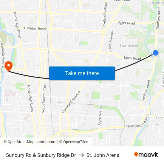 Sunbury Rd & Sunbury Ridge Dr to St. John Arena map