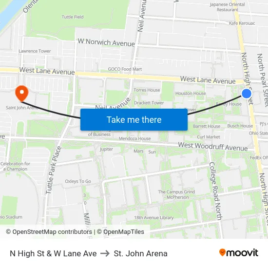 N High St & W Lane Ave to St. John Arena map