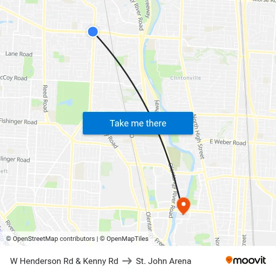 W Henderson Rd & Kenny Rd to St. John Arena map