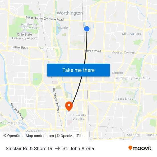 Sinclair Rd & Shore Dr to St. John Arena map