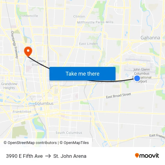 3990 E Fifth Ave to St. John Arena map