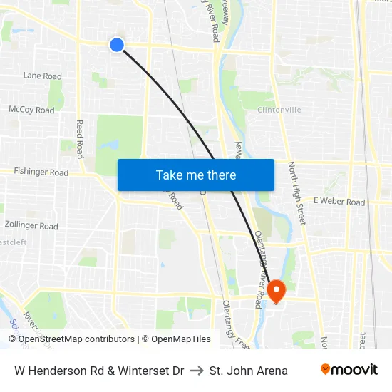 W Henderson Rd & Winterset Dr to St. John Arena map