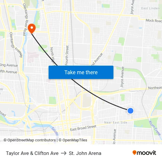 Taylor Ave & Clifton Ave to St. John Arena map
