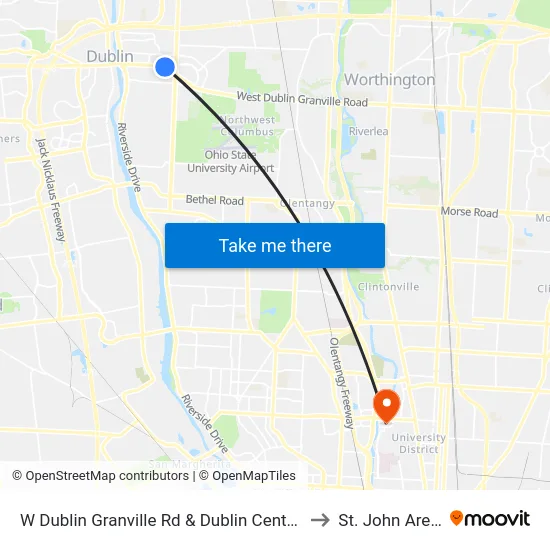 W Dublin Granville Rd & Dublin Center Dr to St. John Arena map