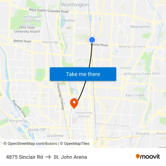 4875 Sinclair Rd to St. John Arena map