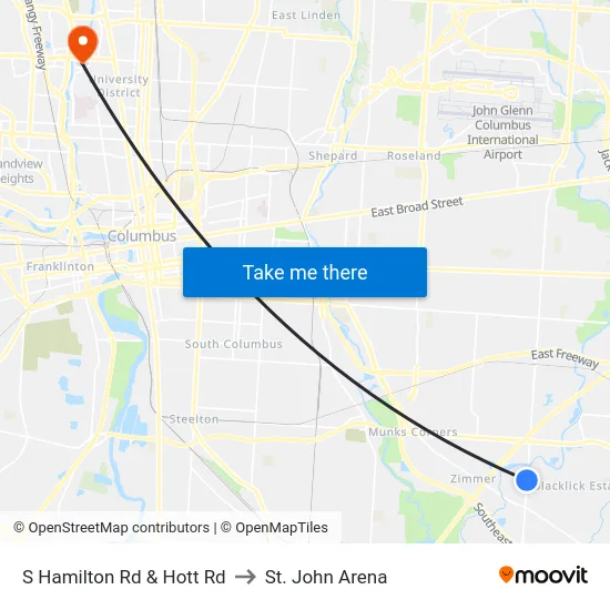 S Hamilton Rd & Hott Rd to St. John Arena map