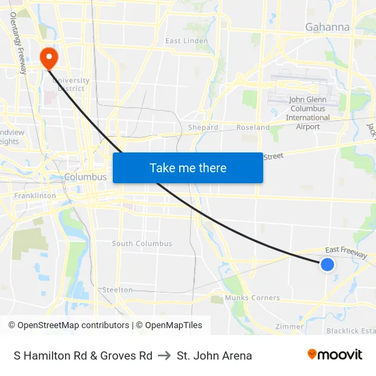 S Hamilton Rd & Groves Rd to St. John Arena map