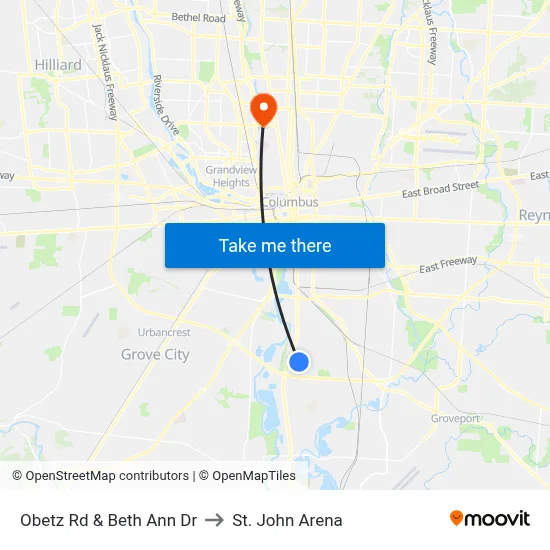Obetz Rd & Beth Ann Dr to St. John Arena map