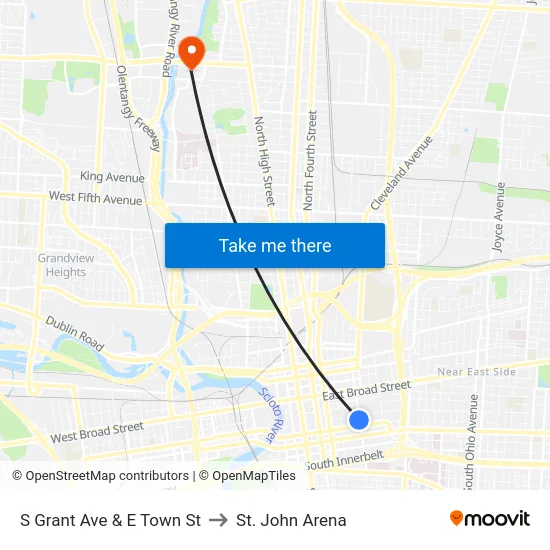 S Grant Ave & E Town St to St. John Arena map