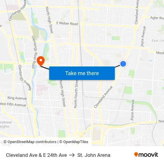 Cleveland Ave & E 24th Ave to St. John Arena map