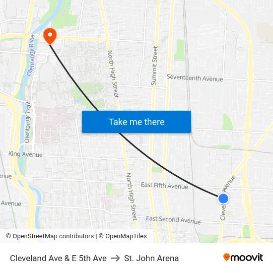 Cleveland Ave & E 5th Ave to St. John Arena map