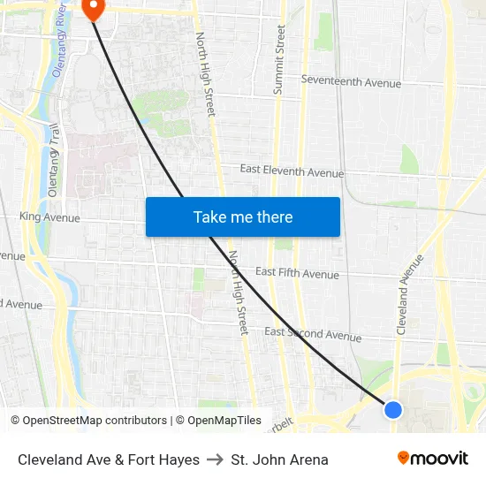 Cleveland Ave & Fort Hayes to St. John Arena map