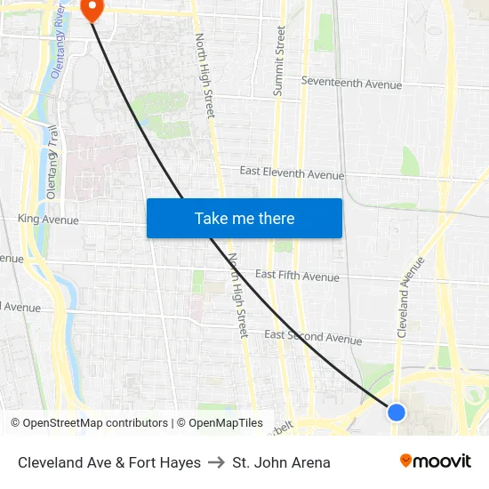 Cleveland Ave & Fort Hayes to St. John Arena map
