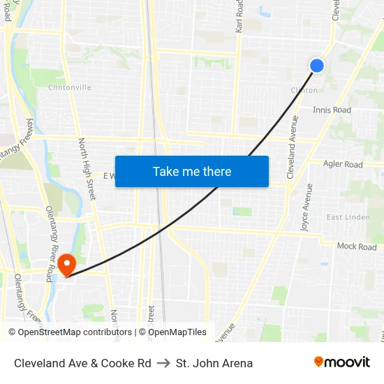 Cleveland Ave & Cooke Rd to St. John Arena map