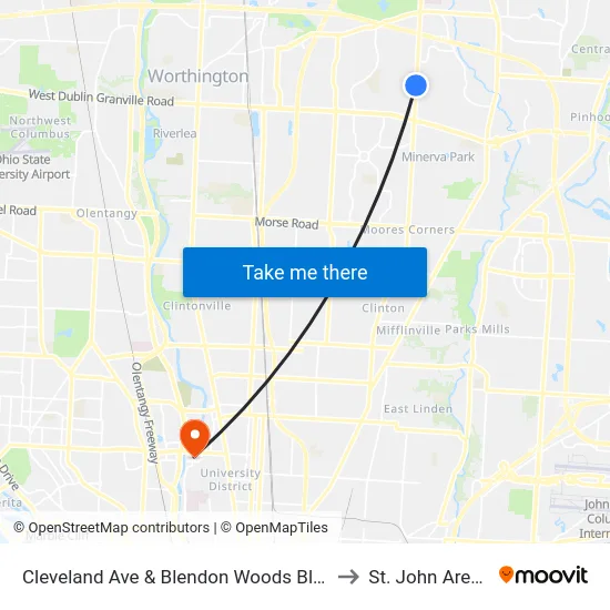 Cleveland Ave & Blendon Woods Blvd to St. John Arena map