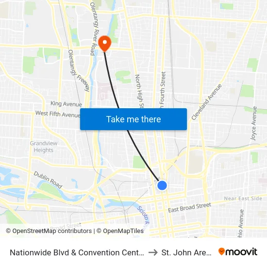 Nationwide Blvd & Convention Center to St. John Arena map