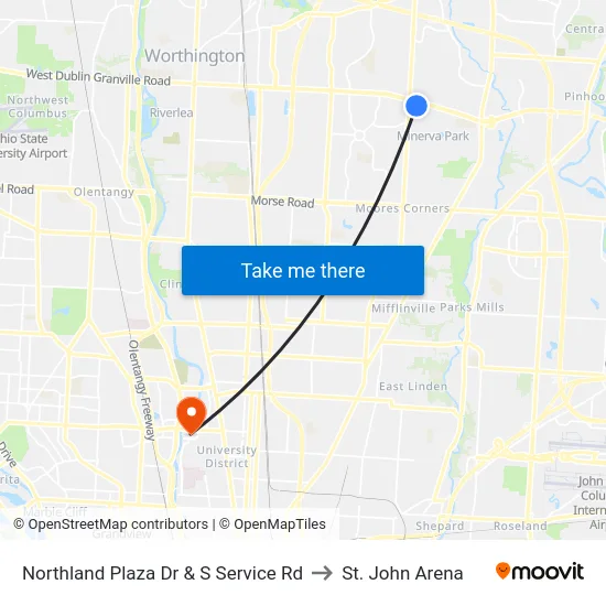 Northland Plaza Dr & S Service Rd to St. John Arena map