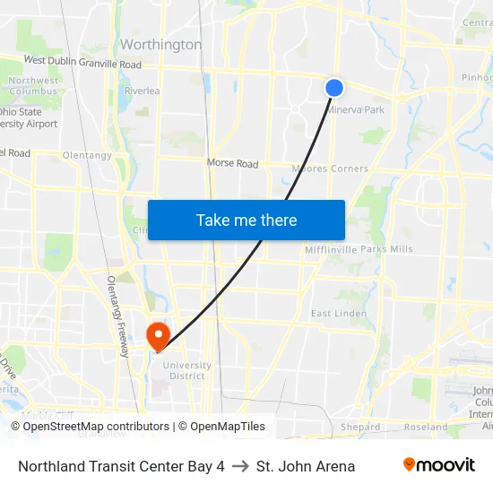 Northland Transit Center Bay 4 to St. John Arena map