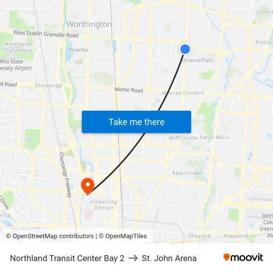 Northland Transit Center Bay 2 to St. John Arena map