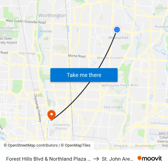 Forest Hills Blvd &  Northland Plaza Dr to St. John Arena map