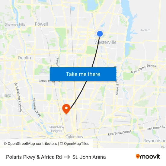Polaris Pkwy & Africa Rd to St. John Arena map