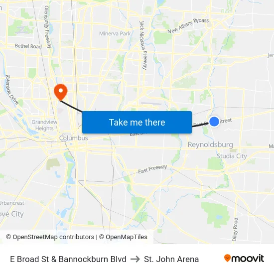E Broad St & Bannockburn Blvd to St. John Arena map