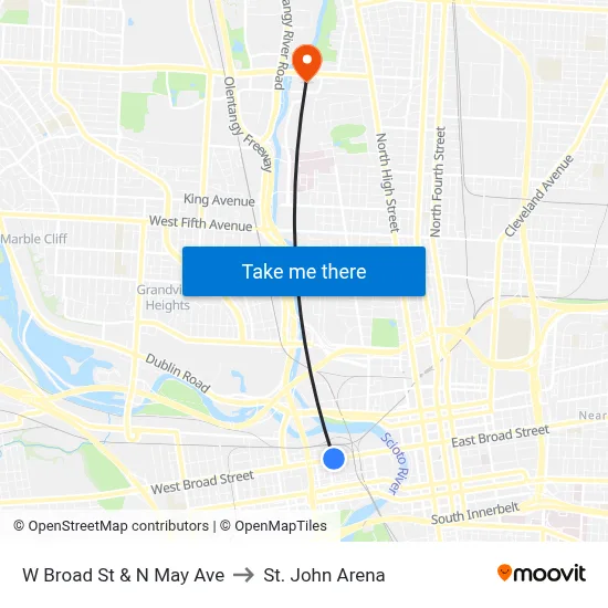 W Broad St & N May Ave to St. John Arena map