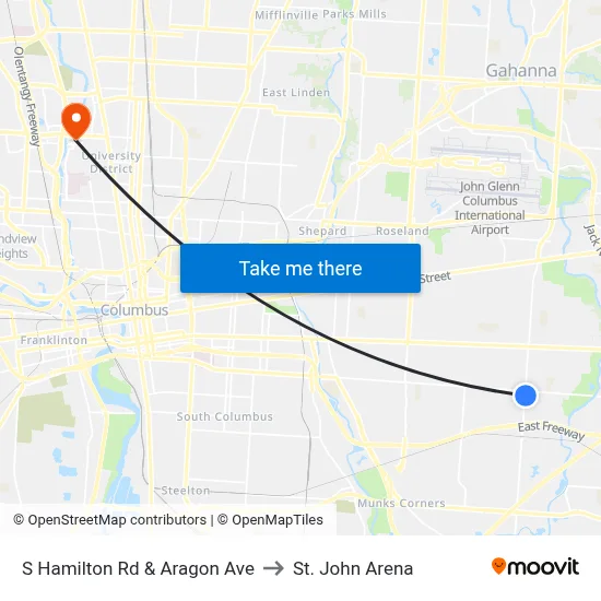 S Hamilton Rd & Aragon Ave to St. John Arena map