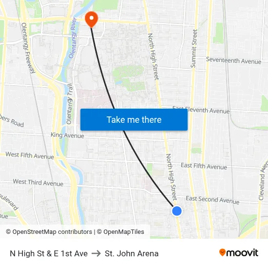N High St & E 1st Ave to St. John Arena map
