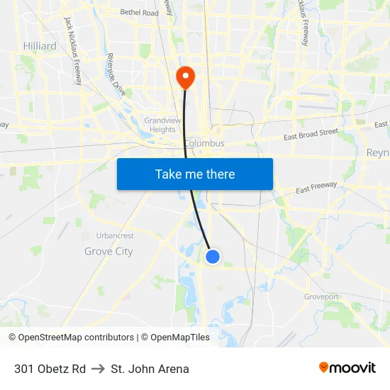 301 Obetz Rd to St. John Arena map