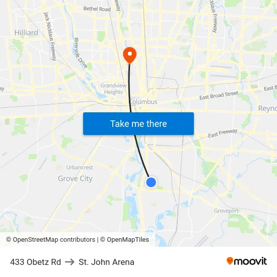 433 Obetz Rd to St. John Arena map