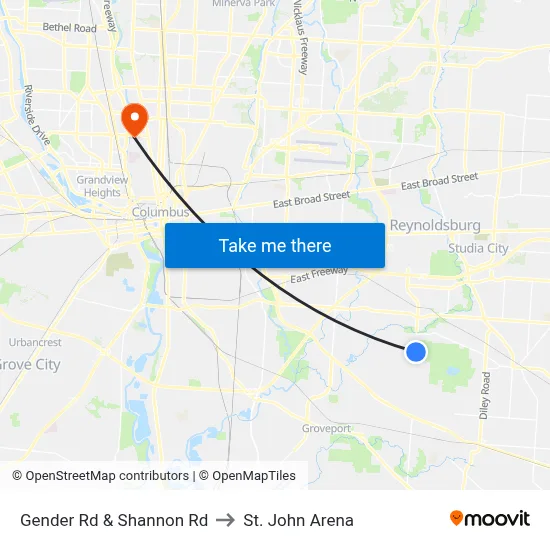 Gender Rd & Shannon Rd to St. John Arena map