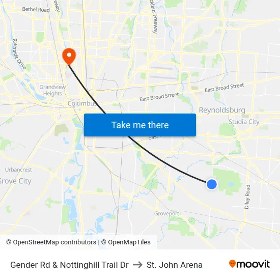 Gender Rd & Nottinghill Trail Dr to St. John Arena map