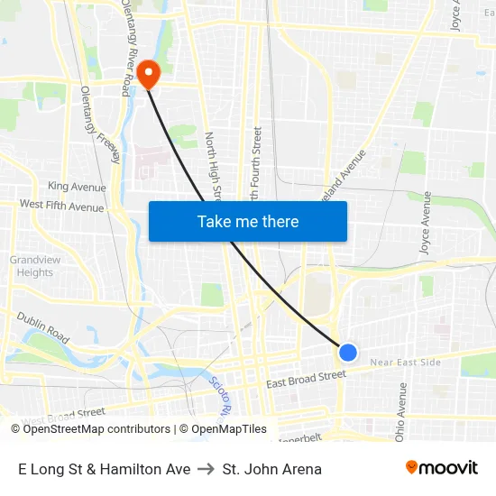 E Long St & Hamilton Ave to St. John Arena map