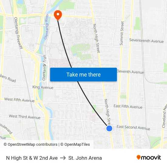 N High St & W 2nd Ave to St. John Arena map