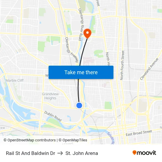 Rail St And Baldwin Dr to St. John Arena map